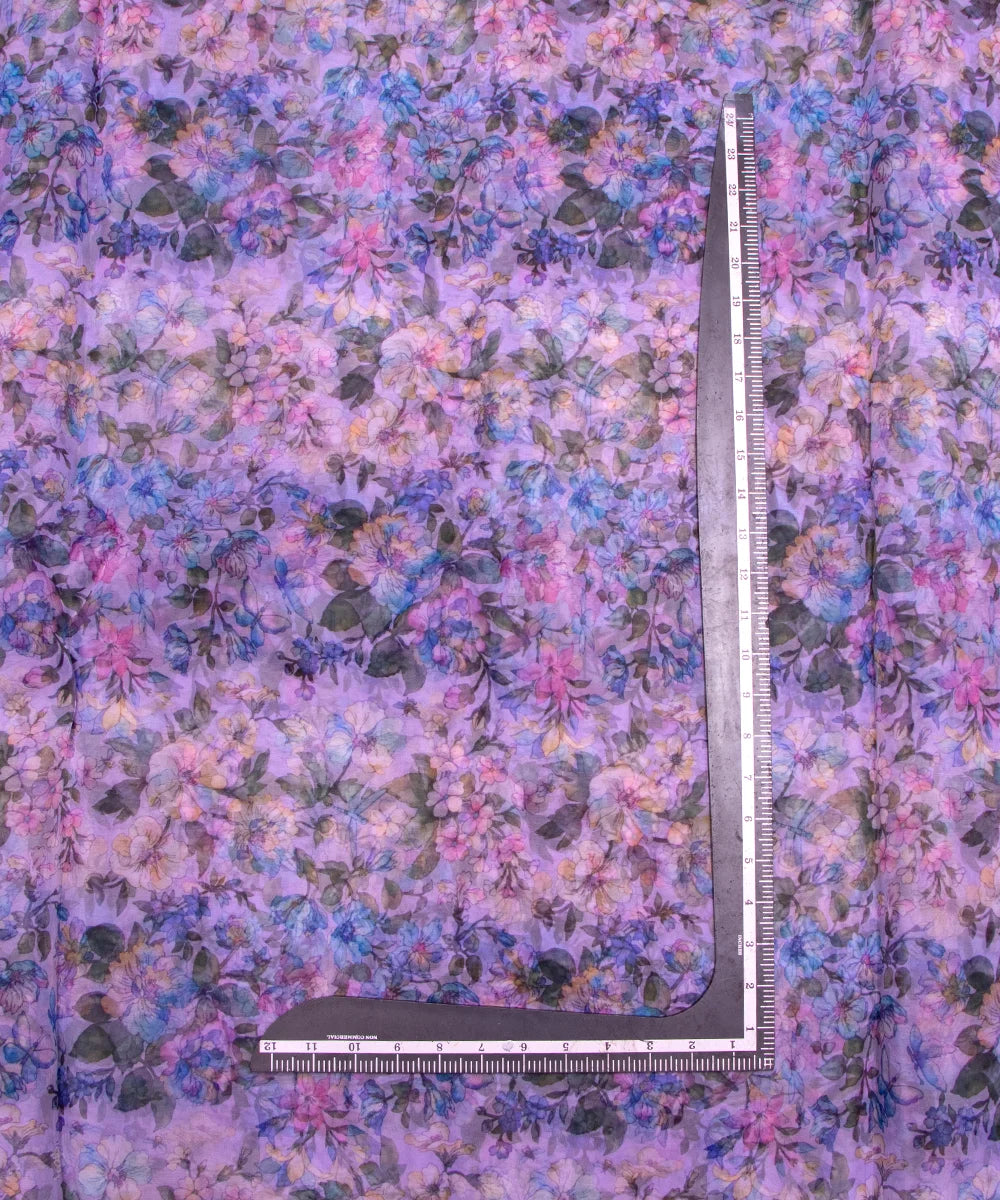 Light Blue Floral Printed Organza Fabric