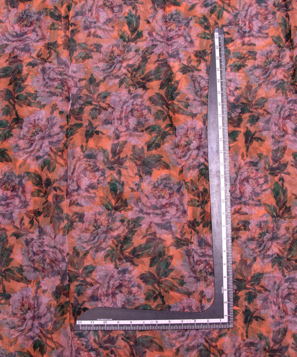 Smoke Grey Floral Printed Organza Fabric