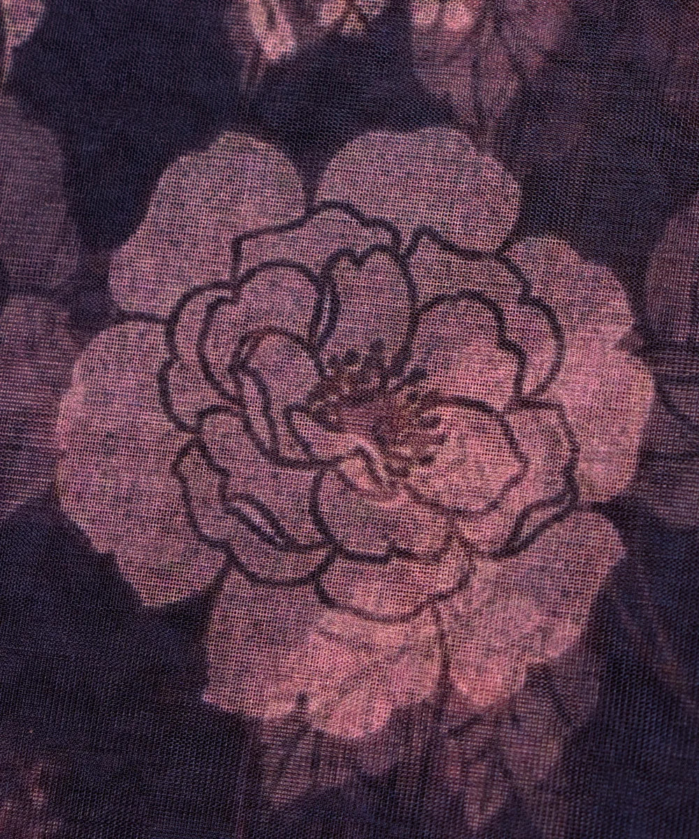 Black Floral Printed Organza Fabric