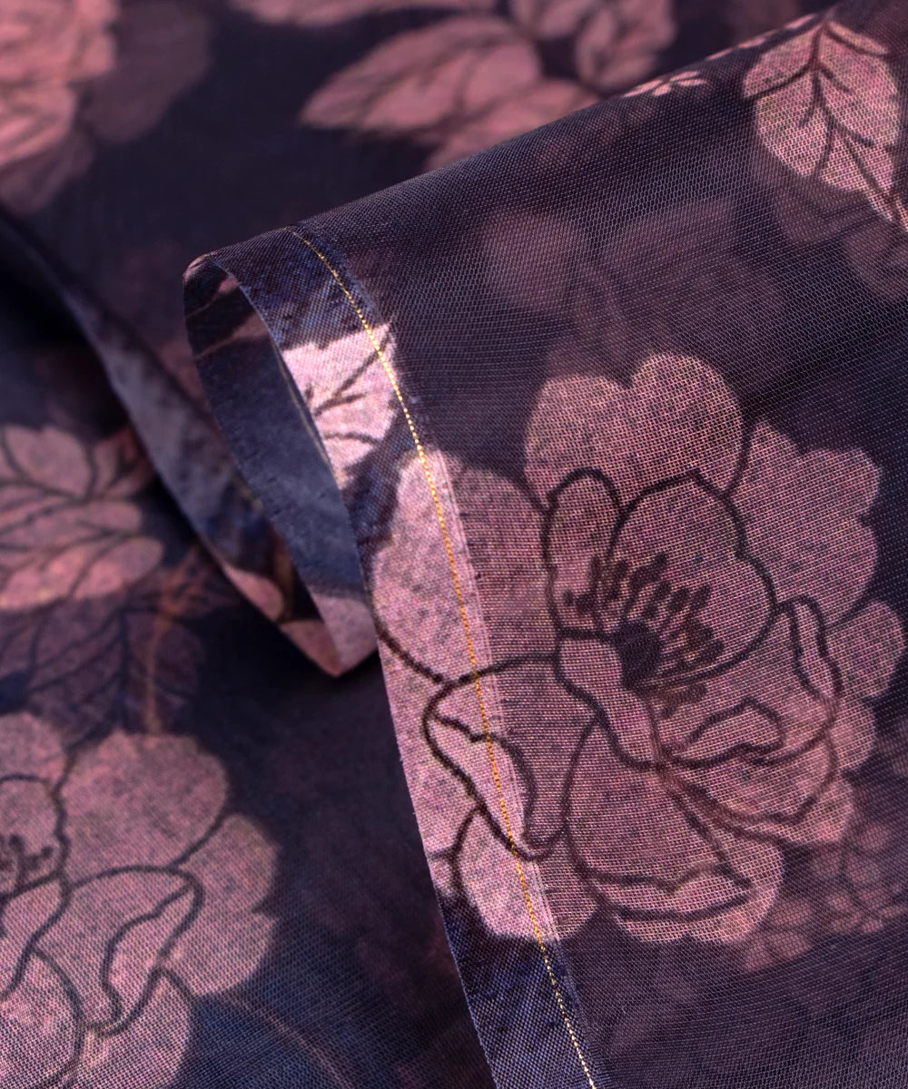 Black Floral Printed Organza Fabric