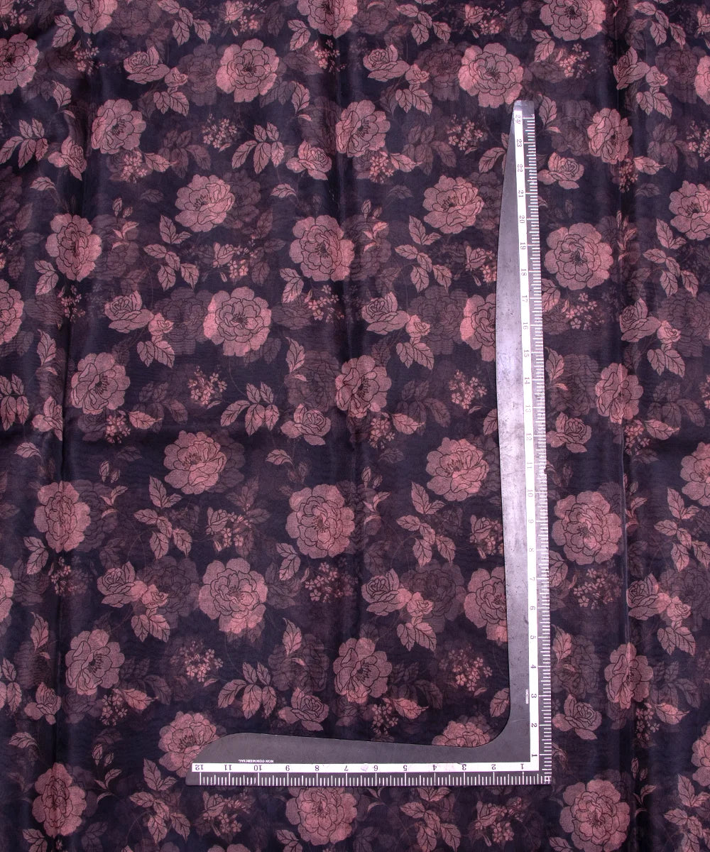 Black Floral Printed Organza Fabric