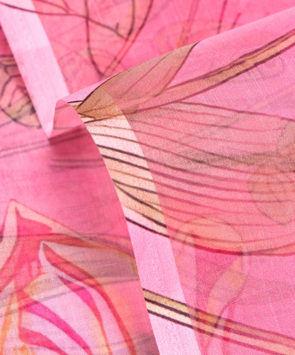 Pink Floral Printed Organza Fabric