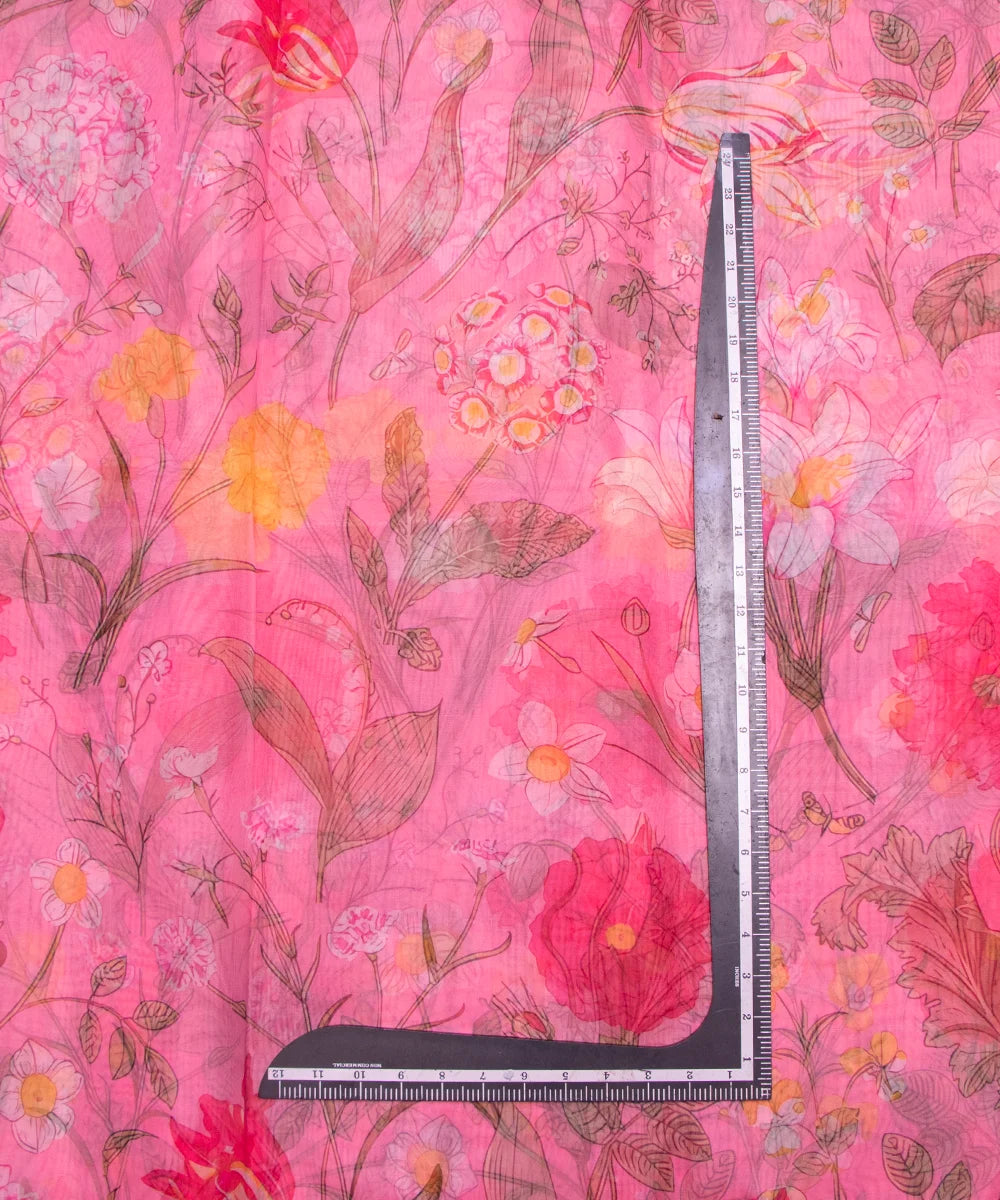 Pink Floral Printed Organza Fabric