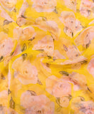 Yellow Floral Printed Organza Fabric