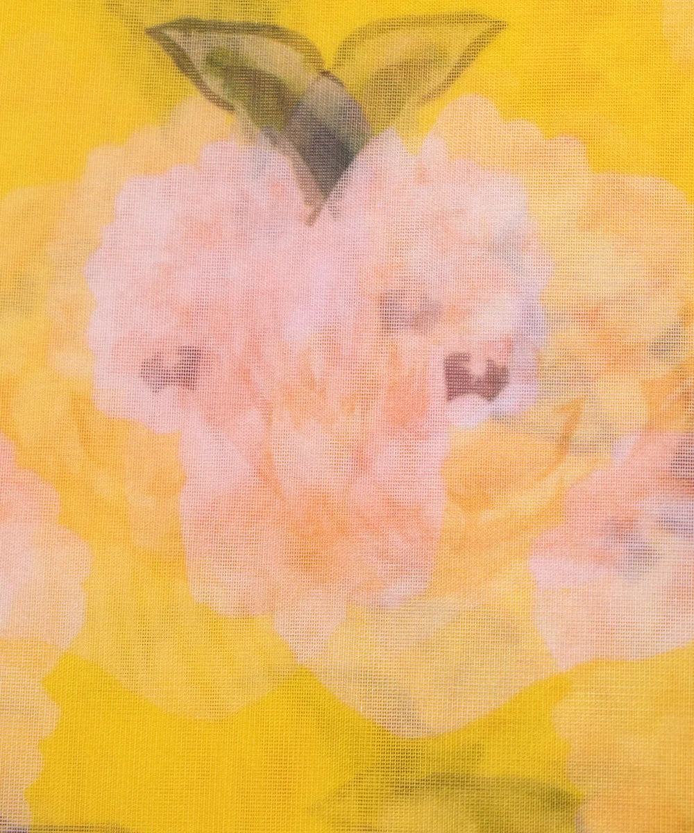 Yellow Floral Printed Organza Fabric