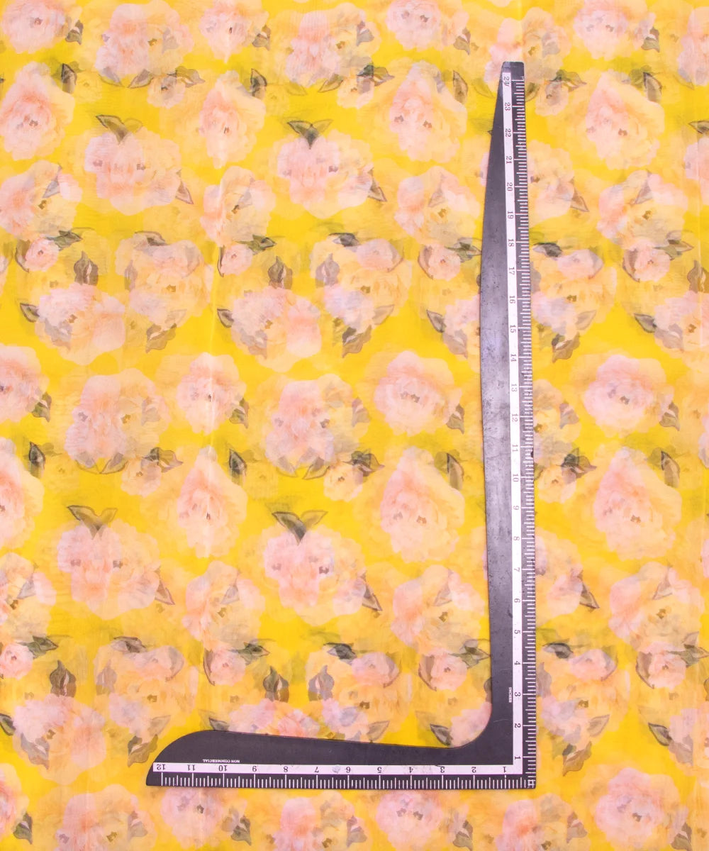 Yellow Floral Printed Organza Fabric
