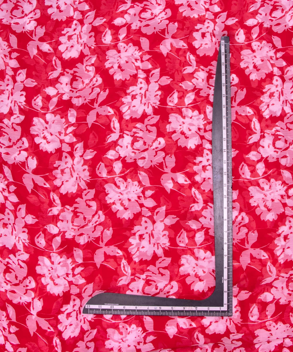 Red Floral Printed Chiffon Fabric