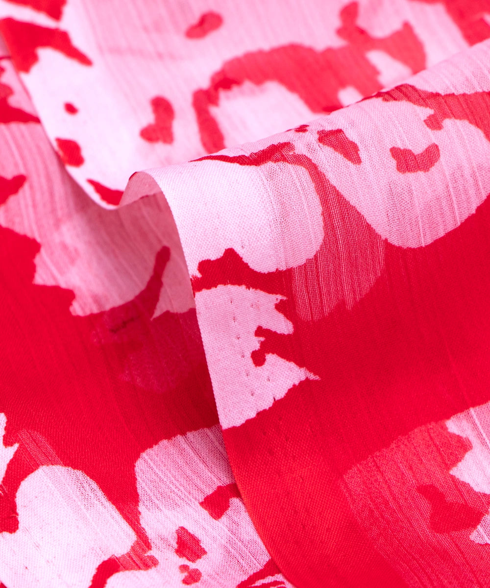 Red Floral Printed Chiffon Fabric
