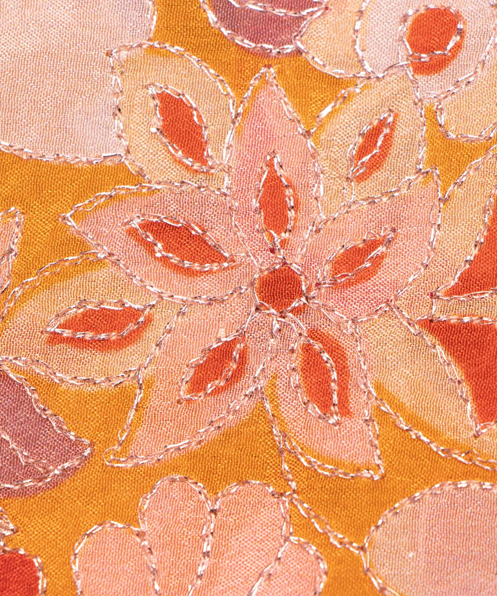 Mustard Embroidery Pure Viscose Silk Chinon Fabric