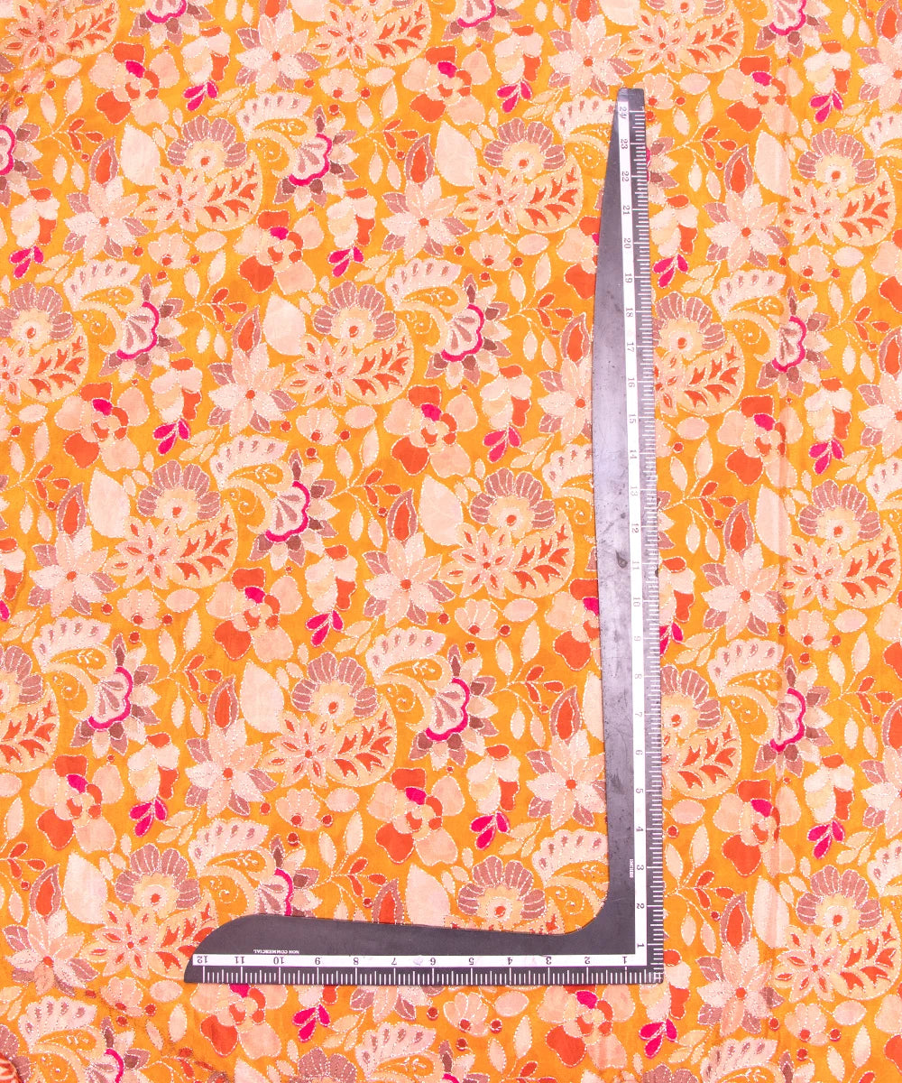 Mustard Embroidery Pure Viscose Silk Chinon Fabric