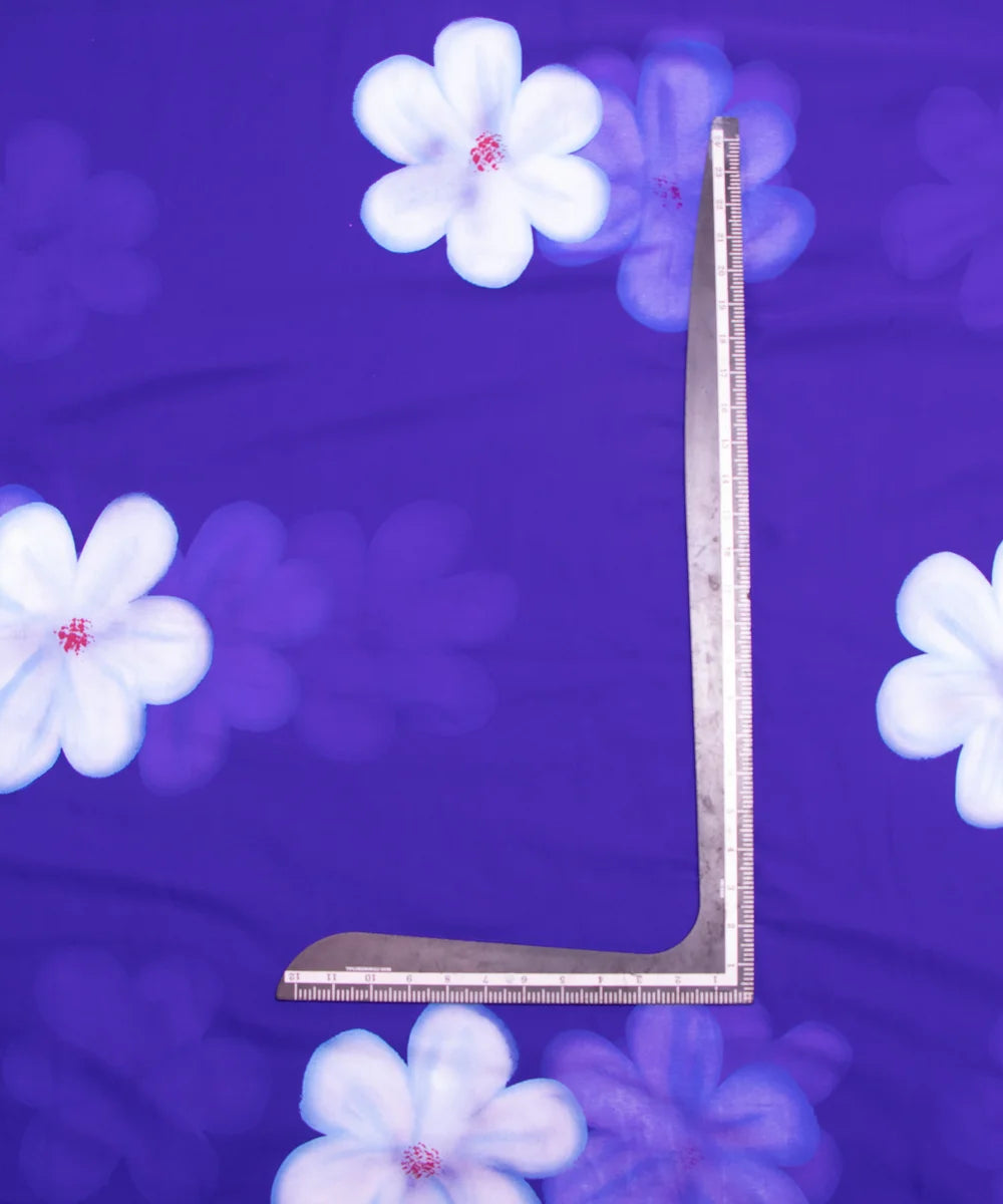 Royal Blue Floral Hand Paint Georgette Fabric