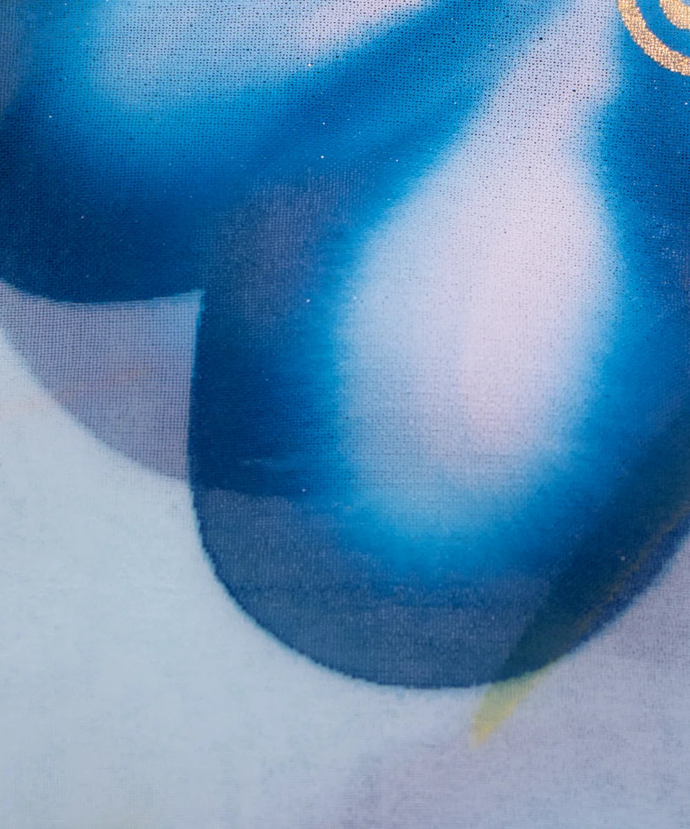 Ice Blue Floral Hand Paint Georgette Fabric