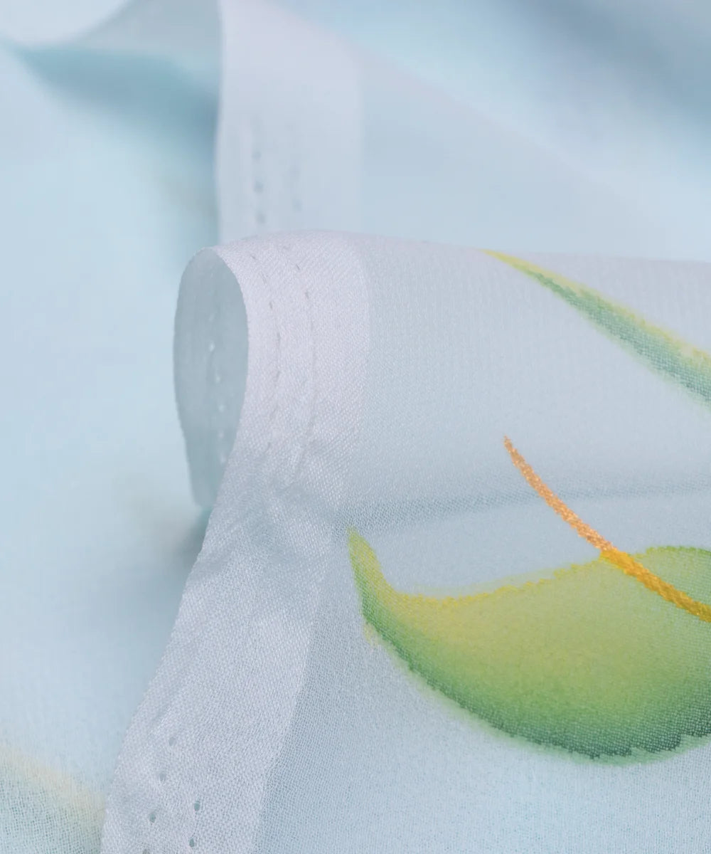 Ice Blue Floral Hand Paint Georgette Fabric