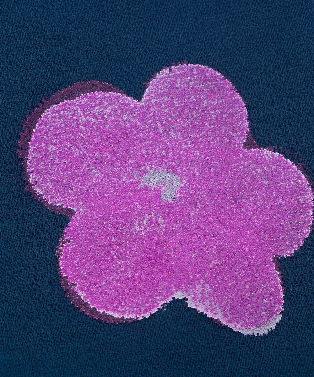 Teal Blue Floral Hand Paint Georgette Fabric