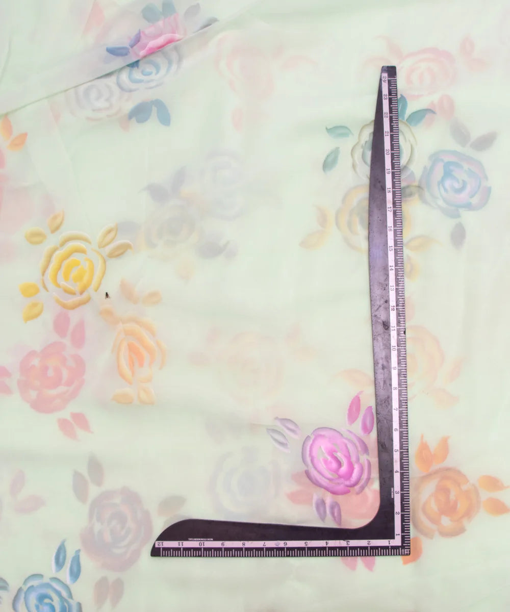 Mint Floral Hand Paint Georgette Fabric