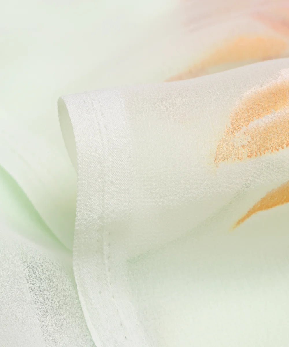 Mint Floral Hand Paint Georgette Fabric