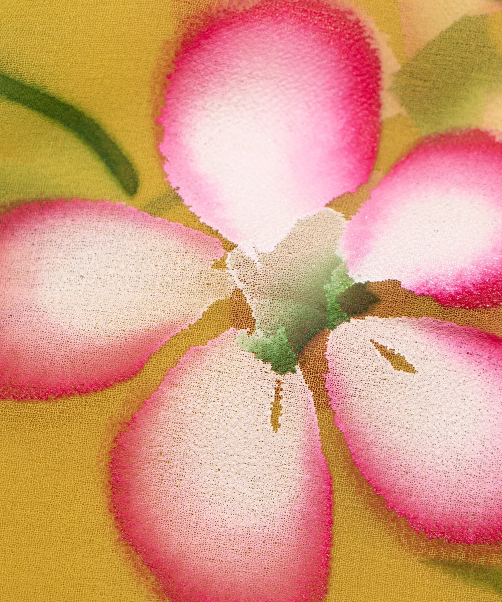 Dusty Yellow Floral Hand Paint Georgette Fabric