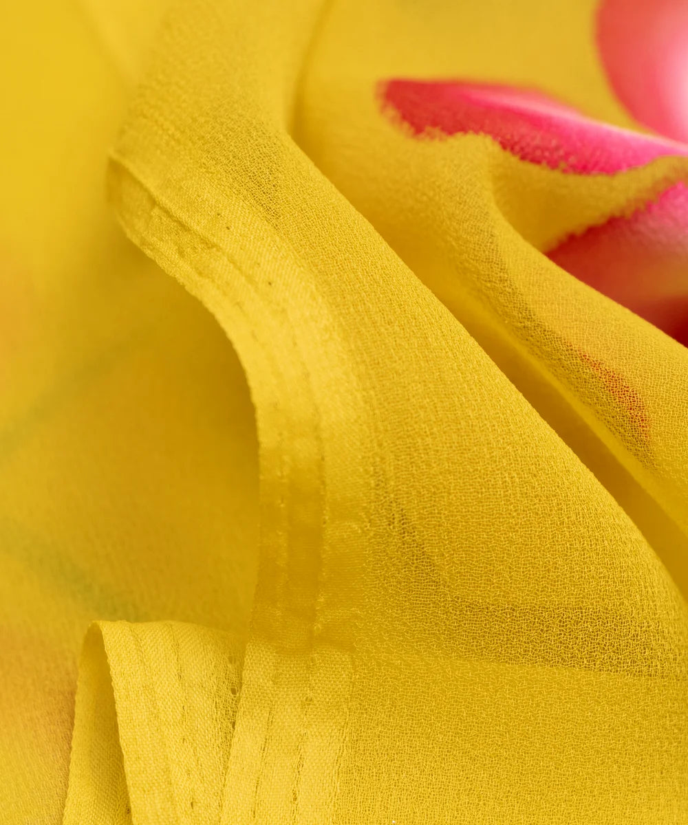 Dusty Yellow Floral Hand Paint Georgette Fabric