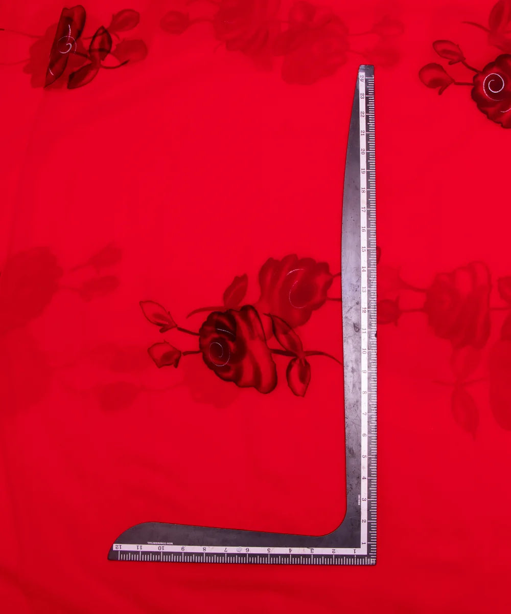 Red Floral Hand Paint Georgette Fabric