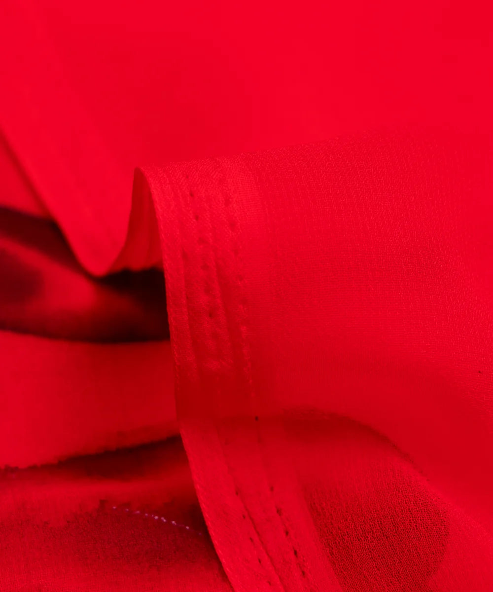 Red Floral Hand Paint Georgette Fabric
