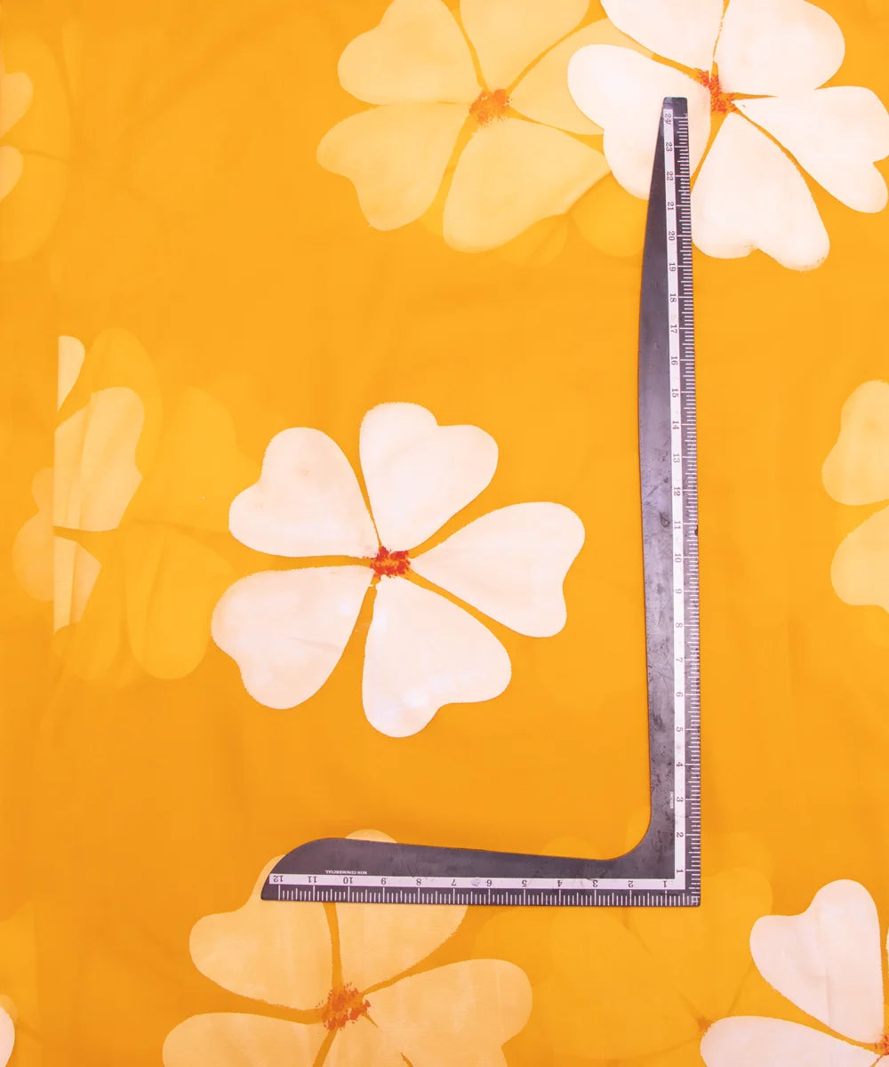 Yellow Floral Hand Paint Georgette Fabric