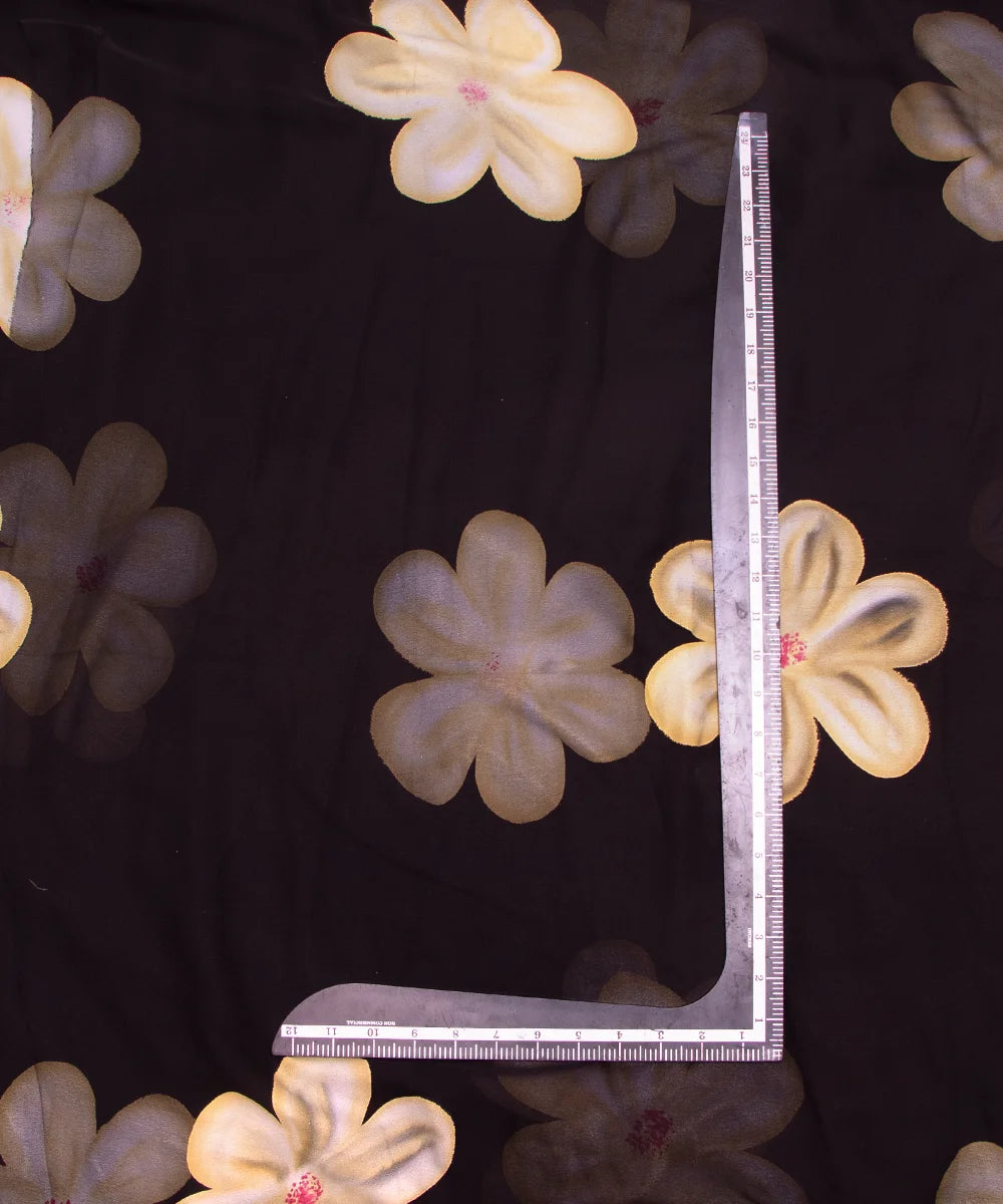 Black Floral Hand Paint Georgette Fabric