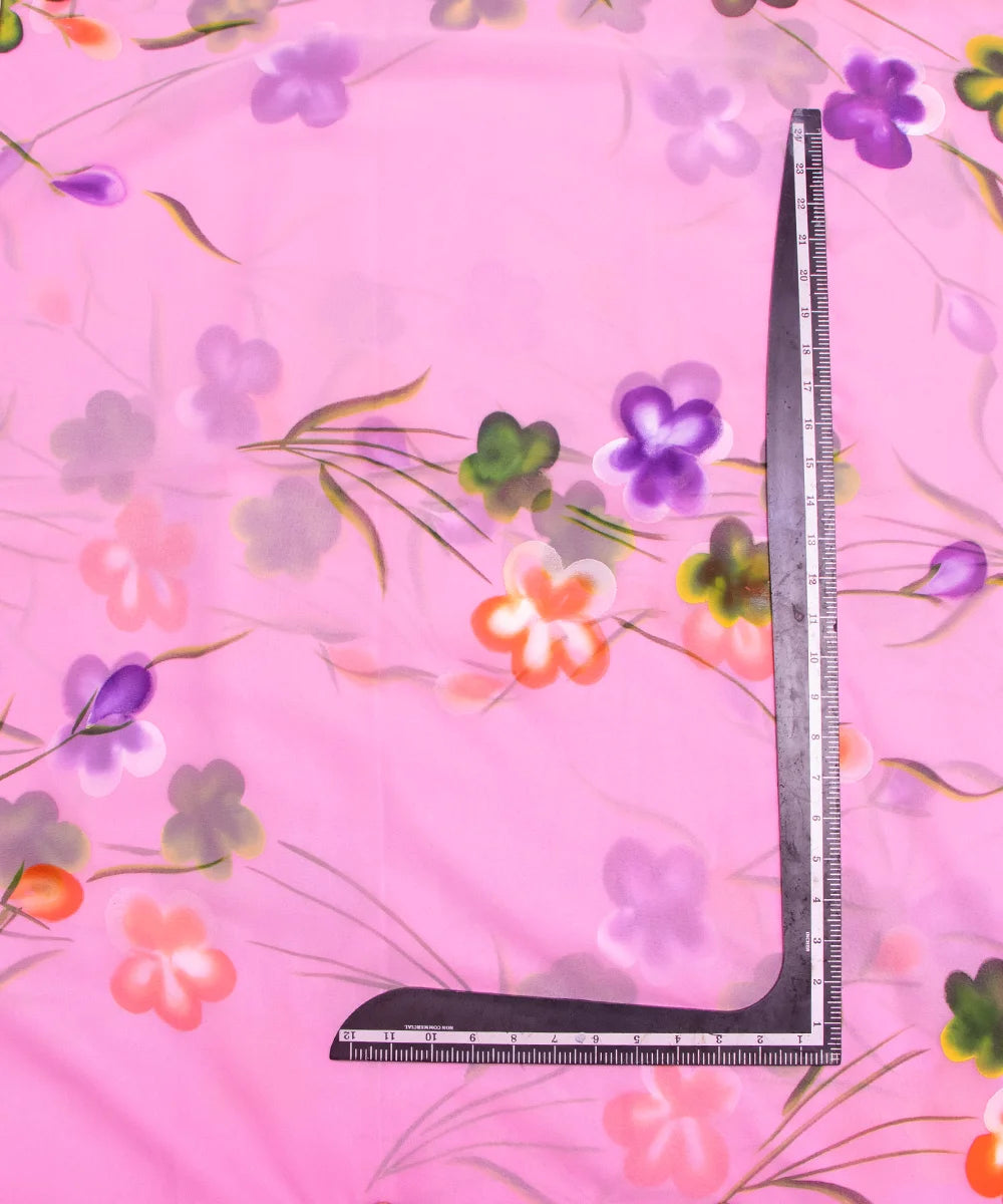Pink Floral Hand Paint Georgette Fabric