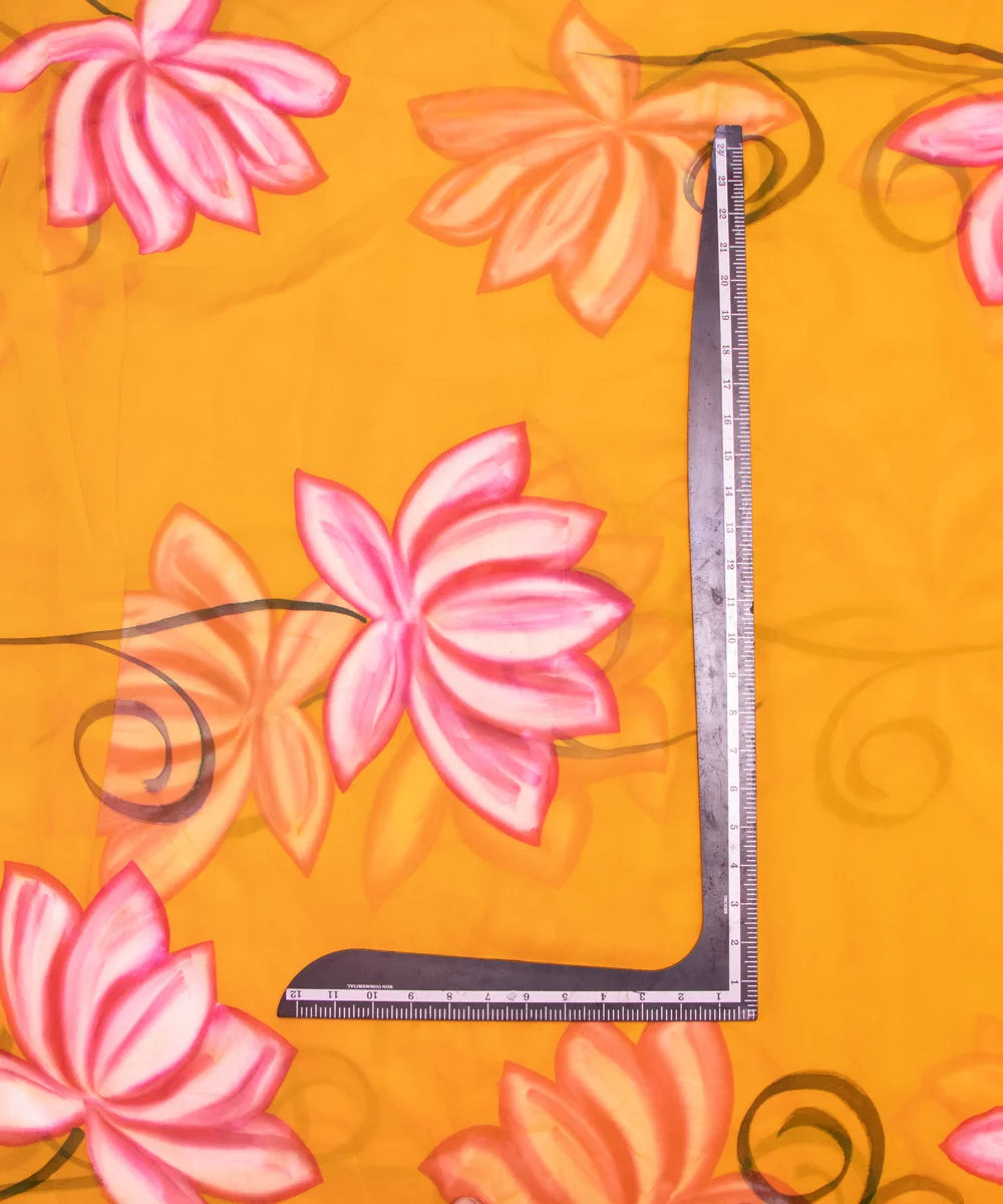 Yellow Floral Hand Paint Georgette Fabric