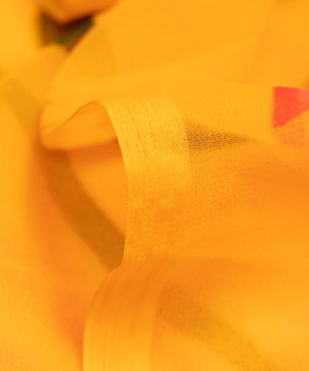 Yellow Floral Hand Paint Georgette Fabric