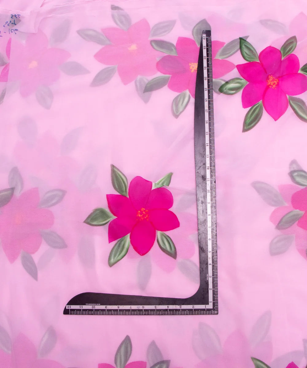 Baby Pink Floral Hand Paint Georgette Fabric