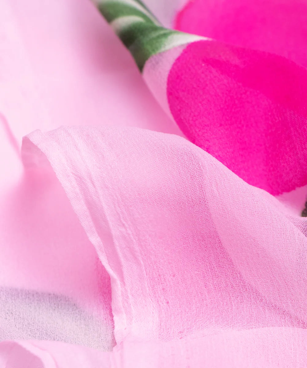 Baby Pink Floral Hand Paint Georgette Fabric