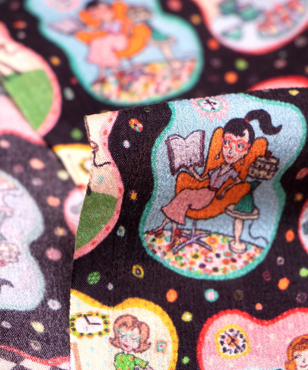 Multi Abstract Printed Chinon Silk Fabric