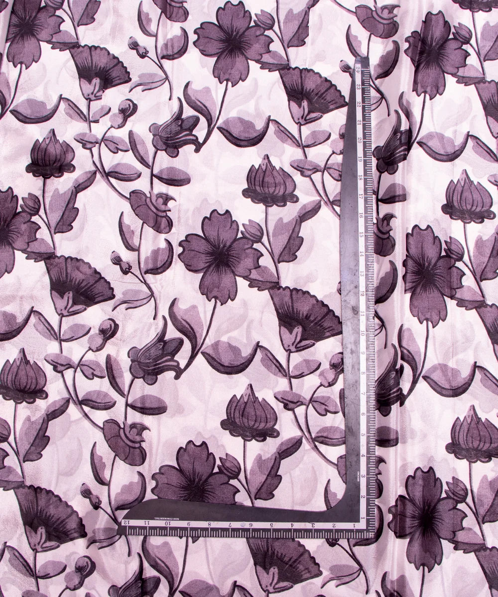 White Floral Printed Chinon Silk Fabric