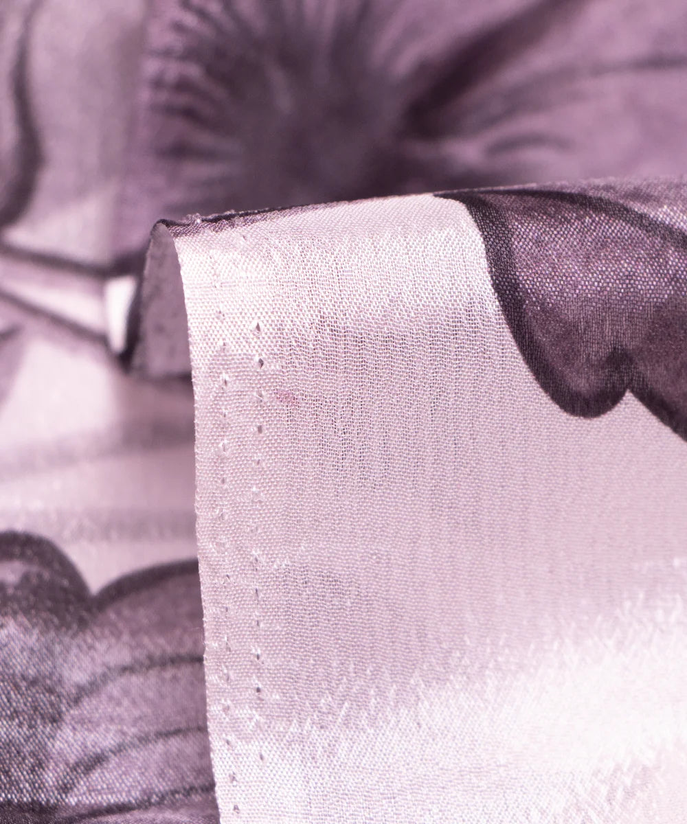 White Floral Printed Chinon Silk Fabric