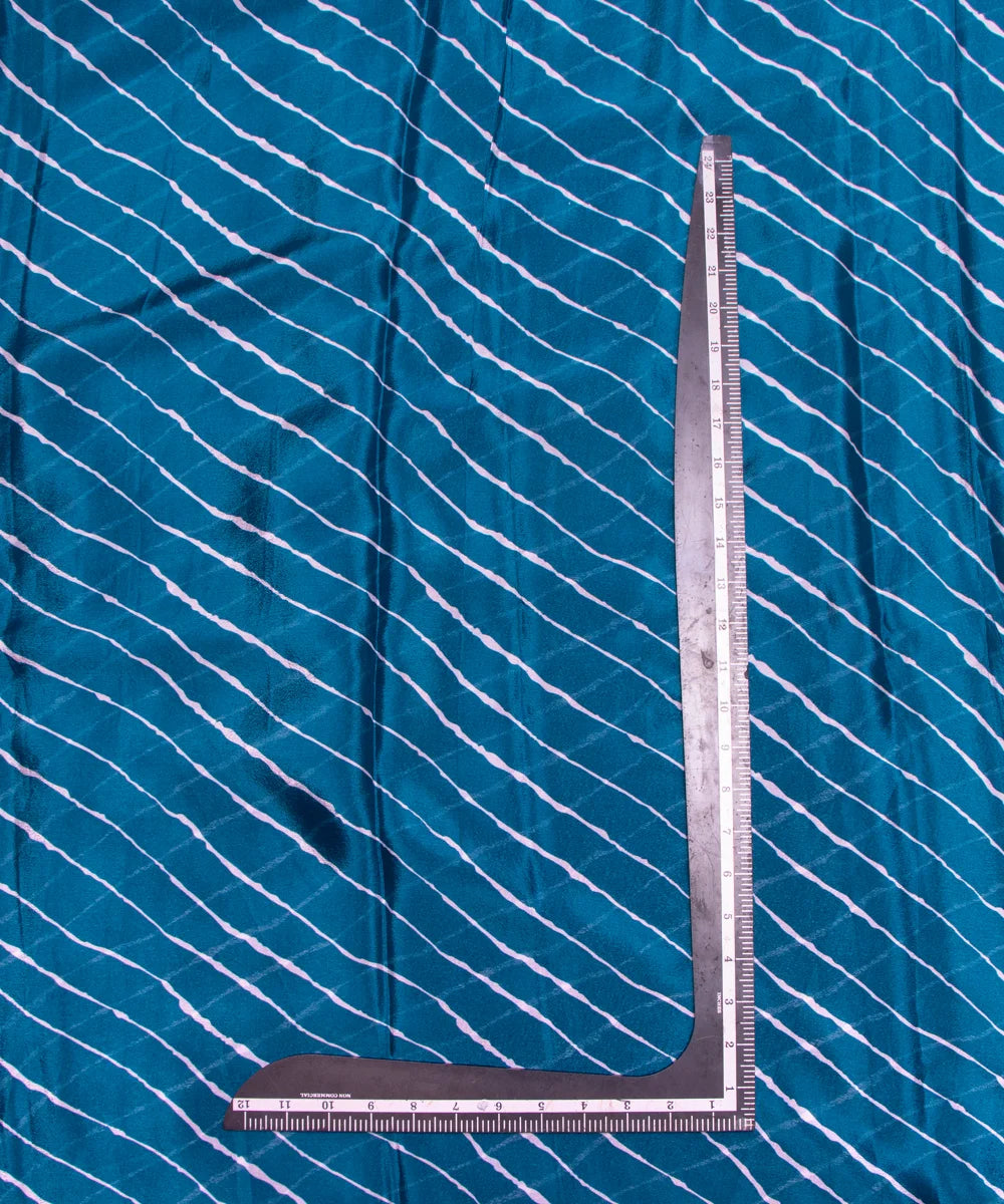 Teal Blue Lehariya Printed Chinon Silk Fabric