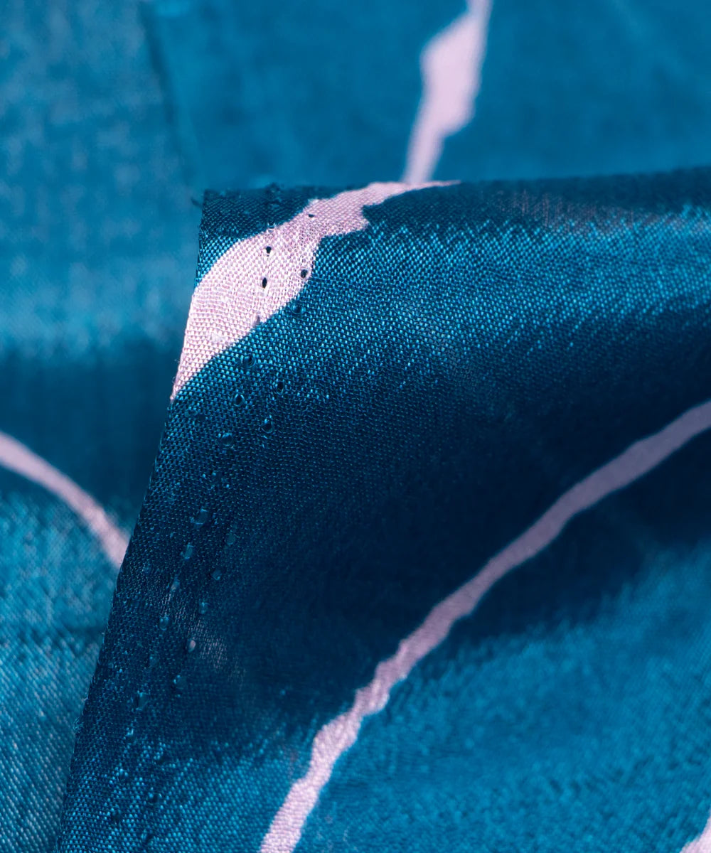 Teal Blue Lehariya Printed Chinon Silk Fabric