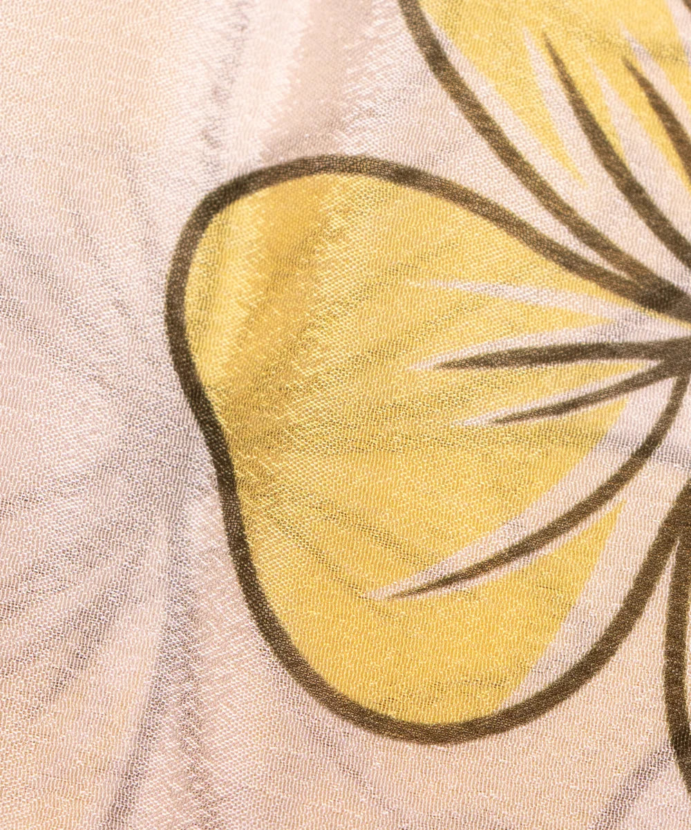 Light Mint Floral Printed Chinon Silk Fabric