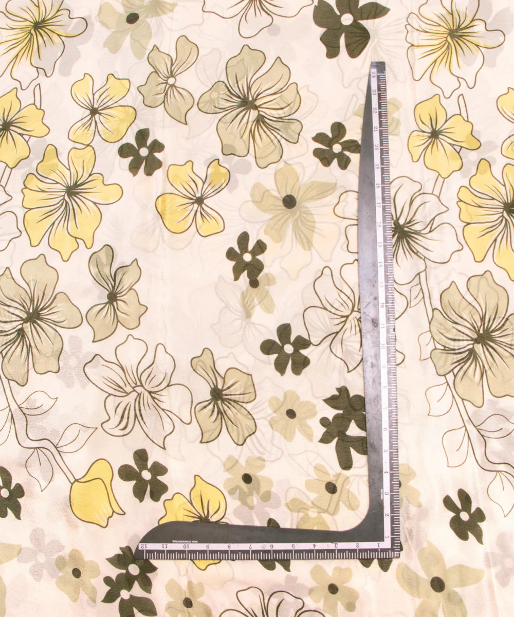 Light Mint Floral Printed Chinon Silk Fabric