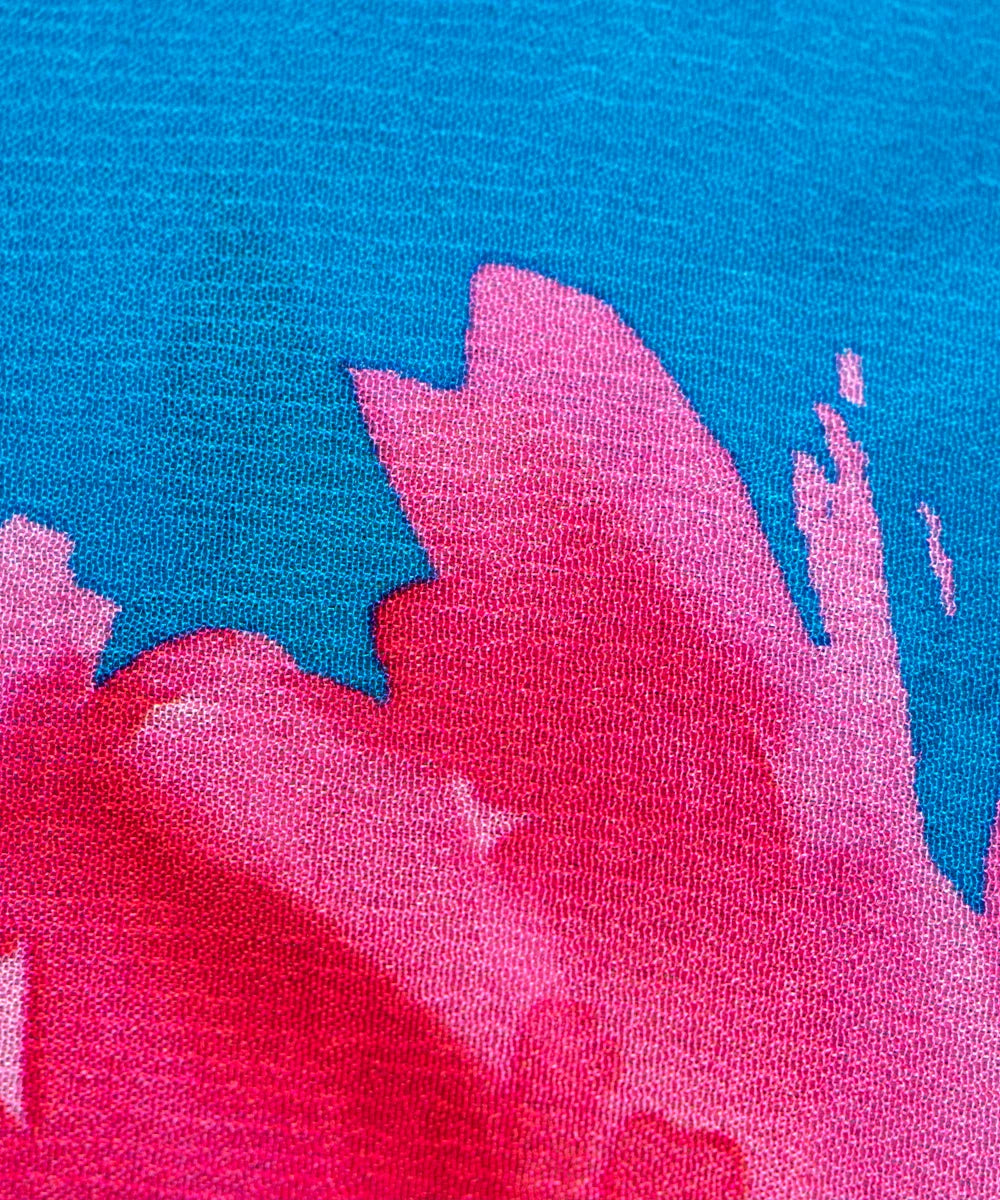 Firozi Floral Printed Chinon Silk Fabric