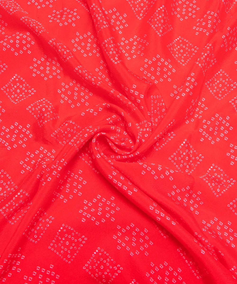 Red Bandhani Printed Chinon Silk Fabric