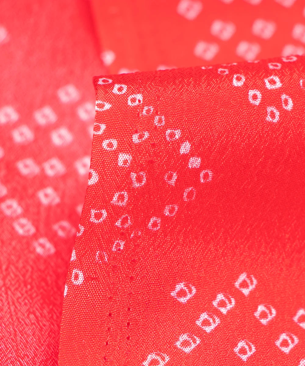 Red Bandhani Printed Chinon Silk Fabric