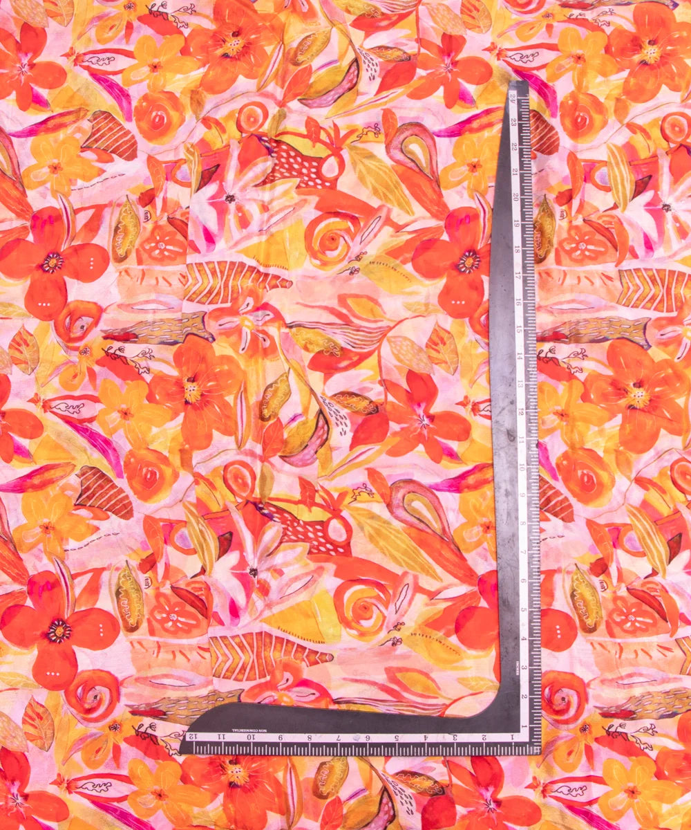 Multi Floral Printed Chinon Silk Fabric