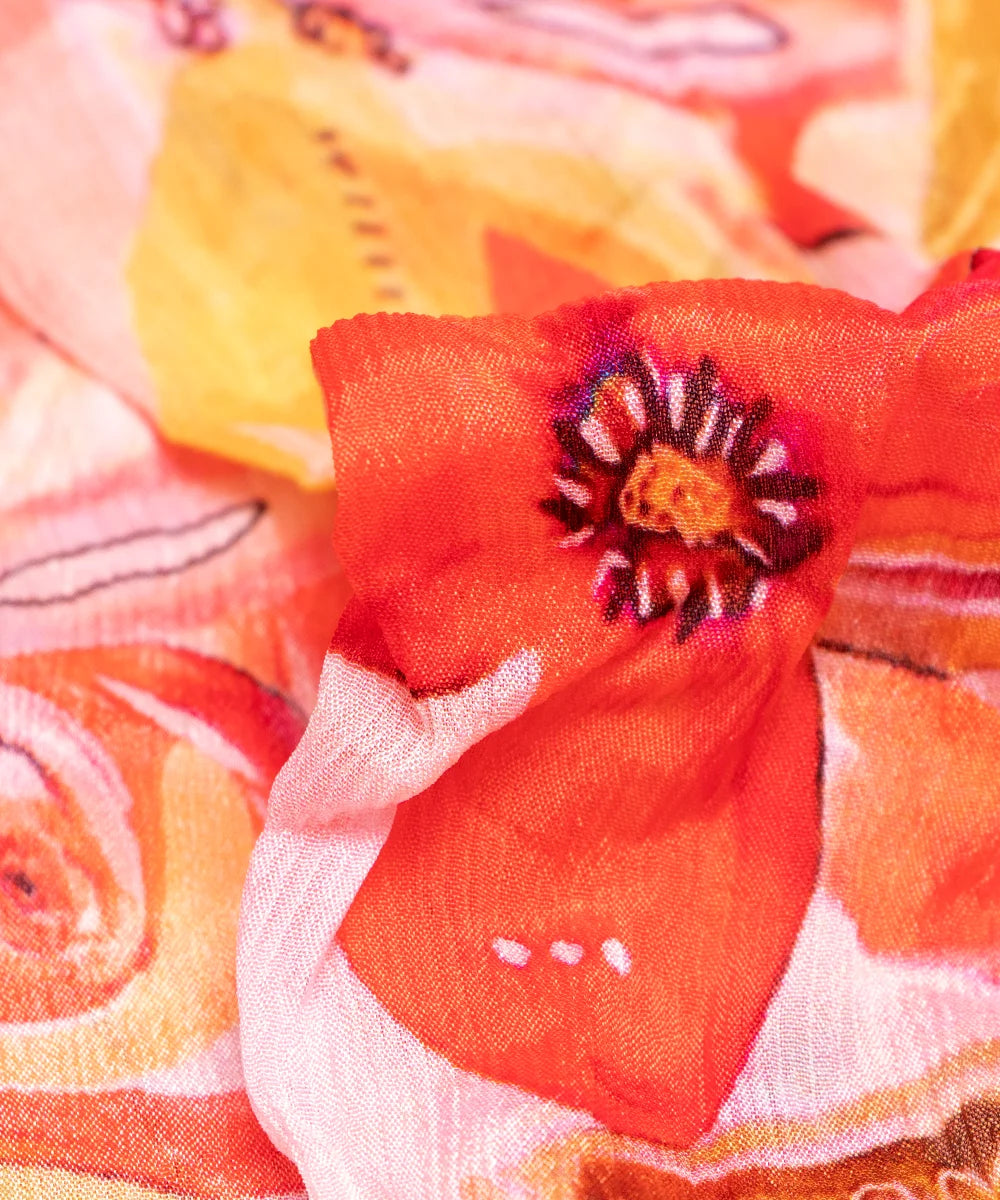 Multi Floral Printed Chinon Silk Fabric