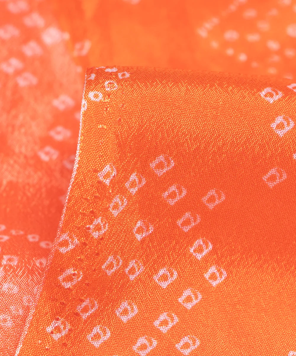 Orange Bandhani Printed Chinon Silk Fabric
