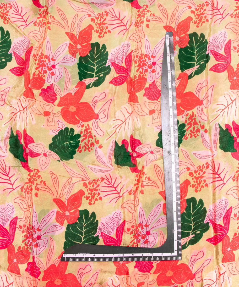 Pista Green Floral Printed Chinon Silk Fabric