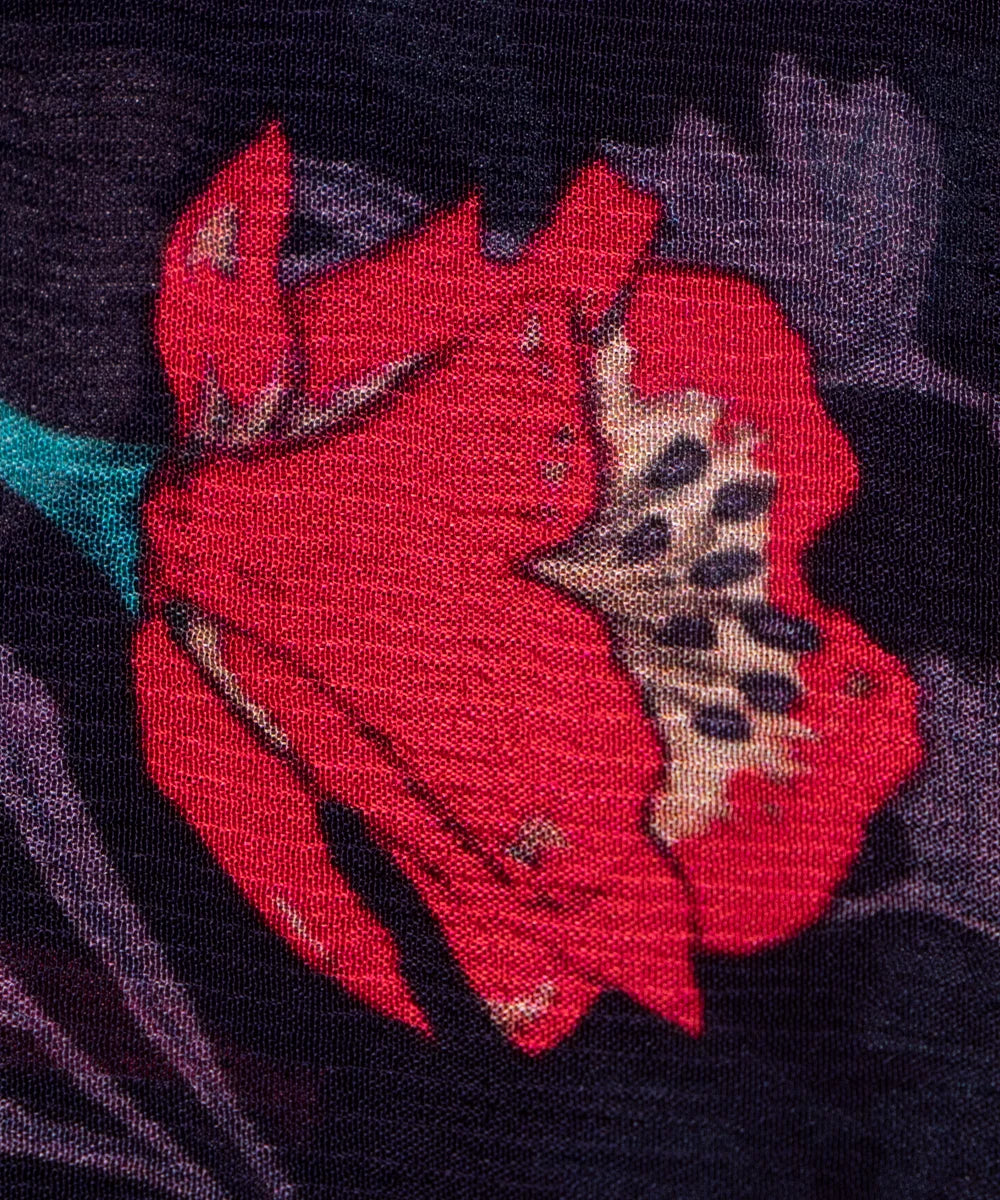 Black Floral Printed Chinon Silk Fabric