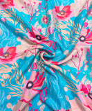 Firozi Floral Printed Chinon Silk Fabric