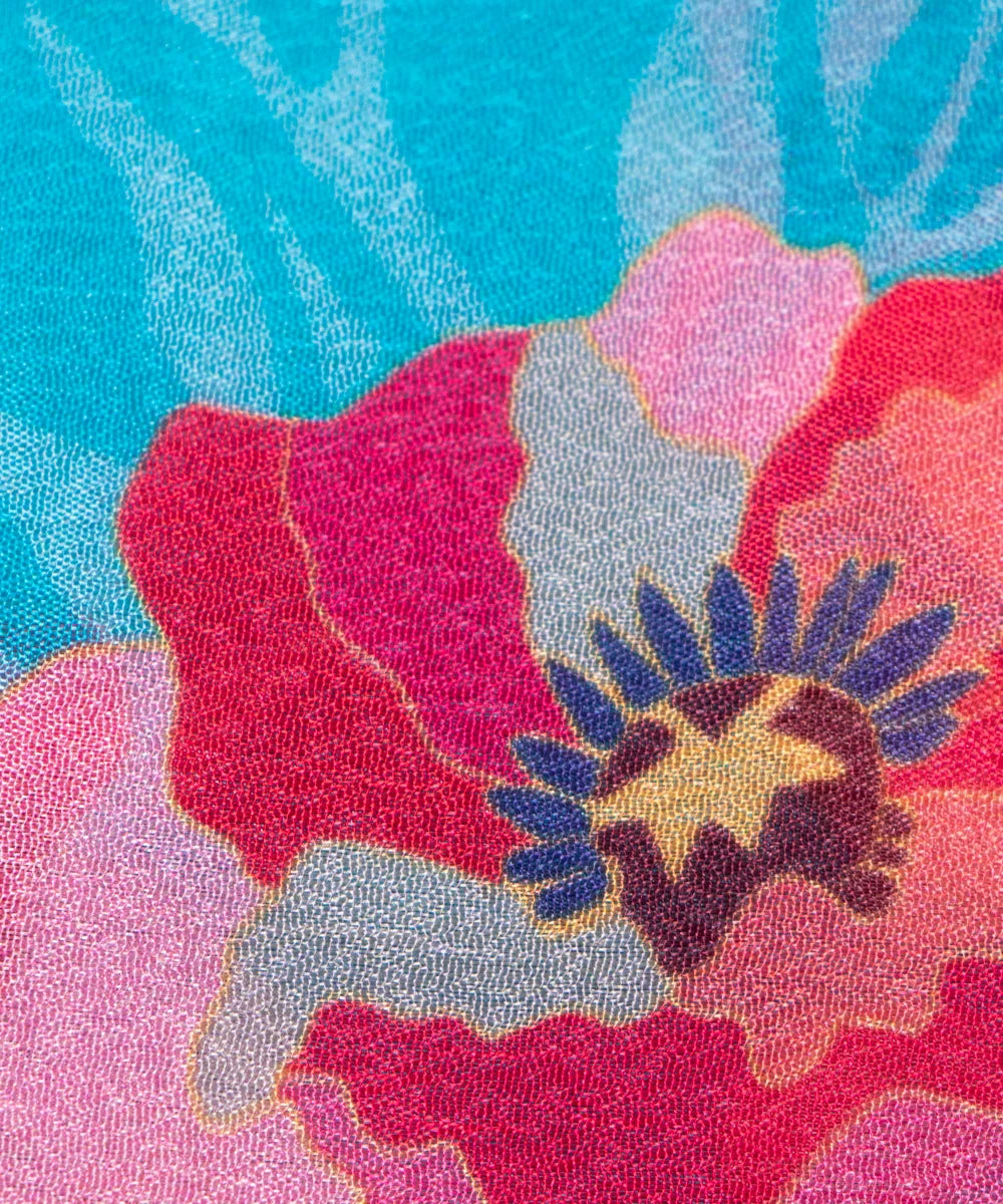 Firozi Floral Printed Chinon Silk Fabric