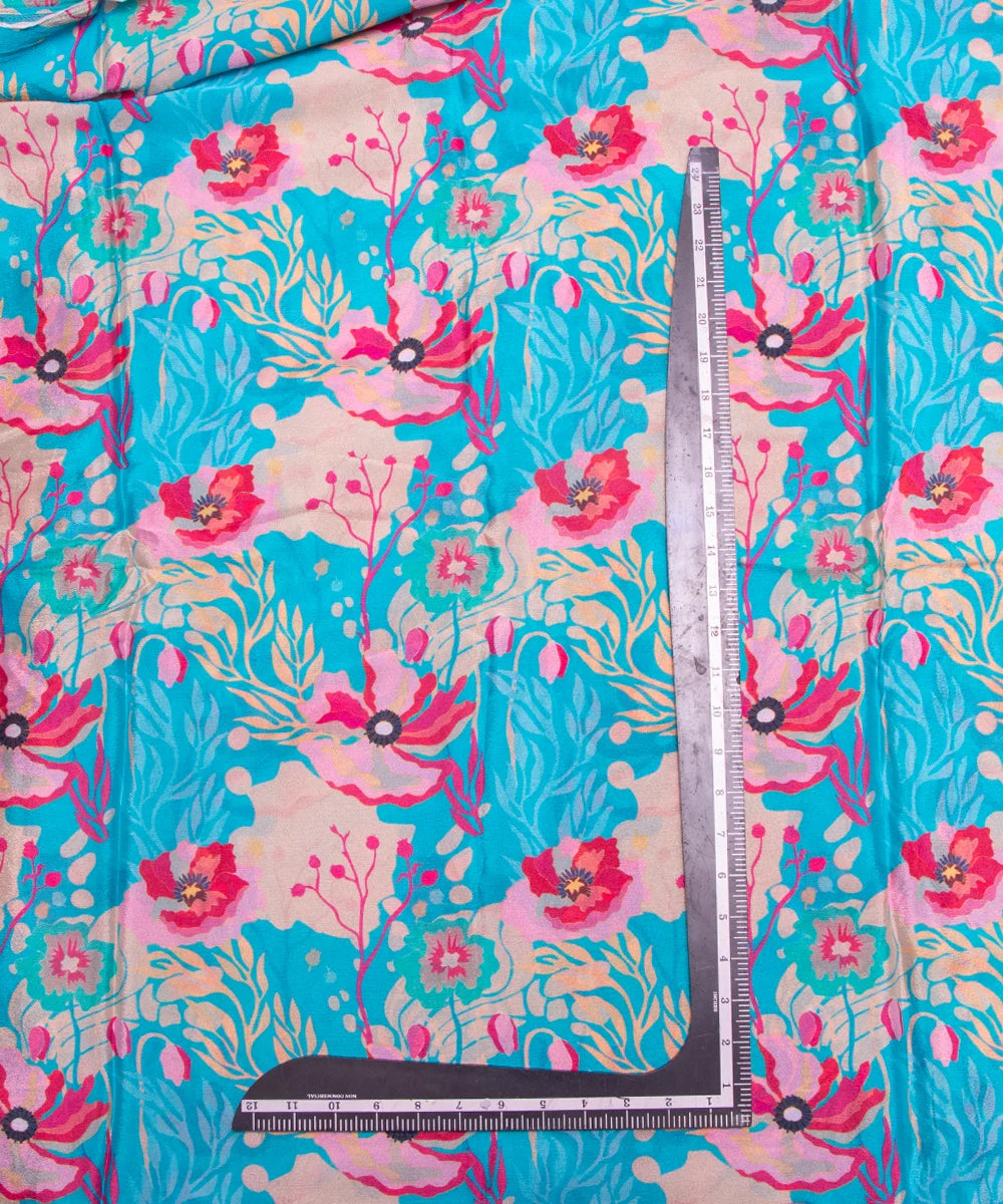 Firozi Floral Printed Chinon Silk Fabric