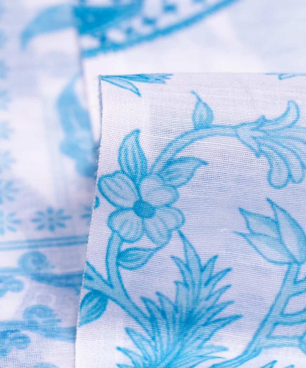 White Abstract Printed Chanderi Fabric